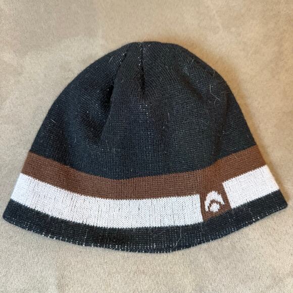 other Other - Knit Beanie Black Brown White Stripe Men's One Size Skater Snowboard Hippie